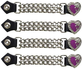 Udd46 4pc Purple Chrome Heart And Rose Diamond Cut Motorcycle Vest Extender
