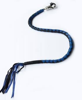 Acid Tactical 767571911882 Genuine Leather Motorcycle Whip Get Back With Tassels 41 Inch Black / Blue