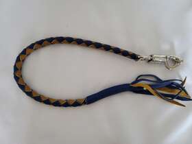 Acid Tactical 767571911929 Genuine Leather Motorcycle Whip Get Back With Tassels 41 Inch Blue / Yellow