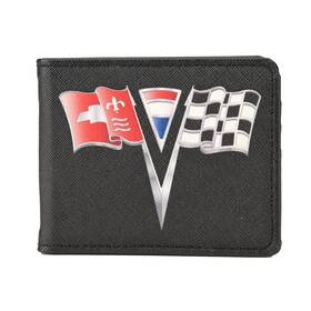 604619 Buckle Down 1963-1967 Corvette C2 Bi-fold Black Wallet With Crossed Flags Logo