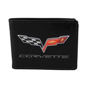 677121 Buckle Down 2005-2013 Corvette C6 Logo Bi-fold Black Leather Wallet