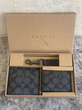 F64118 Coach 888067857870 Nib Mens 3 In 1 Wallet Boxed Gift Set Signature Canvas Black