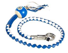 Fgbw16-bb Dealer Leather White And Blue Fringed Hand Braided Motorcycle Get Back Whip With Pool Ball
