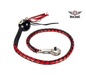 Fgbw6-b8s Dealer Leather Long Black And Red Motorcycle Fringed Get Back Whip With Pool Ball 8
