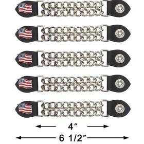 Ac1058 Dream Apparel U.s.a Flag Chrome Chain And Leather Vest Extender For Biker Waistcoat Jacket