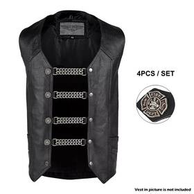 Ac1114 Dream Apparel Fire Department Chrome Chain And Leather Vest Extender For Biker Waistcoat &jacket