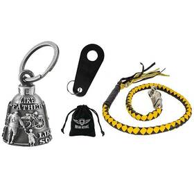Dbl25-11 Dream Apparel 42 In Black/yellow Leather Biker Get Back Whip And Like Father/son Bell Gift Pack