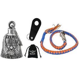 Dbl26-11 Dream Apparel 42 In Blue And Orange Leather Biker Get Back Whip V-twin Engine Bell Gift Pack