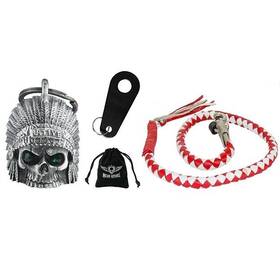 Dbl41-11 Dream Apparel 42 In Red And White Leather Biker Get Back Whip Green Eye Skull Bell Gift Pack