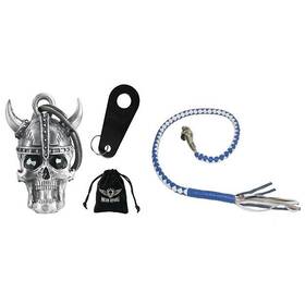 Dbl46-11 Dream Apparel 42 In White And Blue Leather Biker Get Back Whip Wiking Skull Bell Gift Pack
