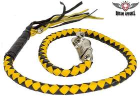 Fgbw8-11 Dream Apparel Black And Yellow Hand-braided Leather Motorcycle Get Back Whips