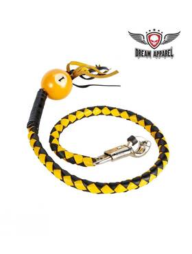 Fgbw8-bb Dream Apparel 42 Inch Genuine Hand-braided Leather Bl/yw Fringed Get Back Whip With Yellow Pool Ball