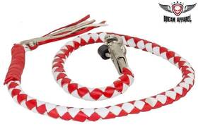 Gbw12-11 Dream Apparel Motorcycle Biker White/red Hand Braided Leather Get Back Whip 42 Inch In Long