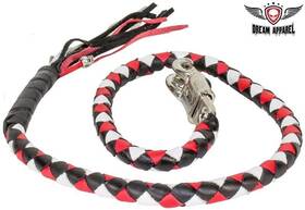 Gbw13-11 Dream Apparel Motorcycle Black/red And White Hand Braided Leather Get Back Whip 42 Inch In Long