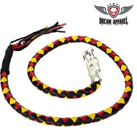 Gbw19-11l Dream Apparel Motorcycle Black Yellow And Red Hand Braided Leather Get Back Whip 50 Inch In Long