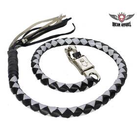 Gbw22-11s Dream Apparel 36 Inch Genuine Hand-braided Leather Black And Silver Get Back Whip For Motorcycles