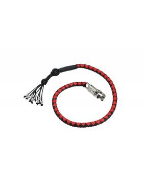 Dream Apparel Gbw6-h 36 Inch Black And Red Leather Hand Braided Motorcycle Get Back Whip With Skulls