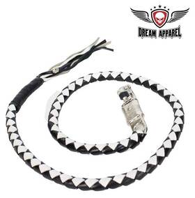 Gbw7-11l Dream Apparel Motorcycle Biker Black And White Hand Braided Leather Get Back Whip 50 Inch In Long