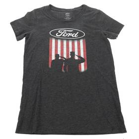 Fd203551l Ford Womens Proud To Honor Shield Flag Salute T-shirt Gray Large