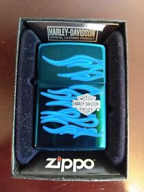 20711 Harley Davidson Blue Flames Zippo Lighter Retired Collectible