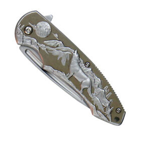 Kna1135 Hot Leathers Wolf Folding 3.5 Inch Knife