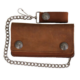 Wla2016-brown-6 Hot Leathers Wla2016 Brown Buffalo Nickel Bifold Leather Wallet With Chain
