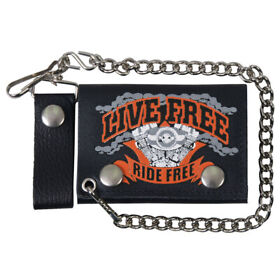 Wlb1009 Hot Leathers Live Free Ride Hard Black Leather Wallet With Chain