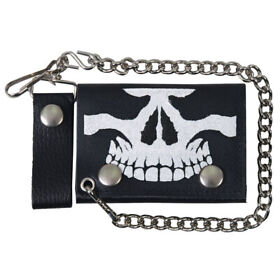 Wlb1010 Hot Leathers Skull Black Leather Wallet With Chain