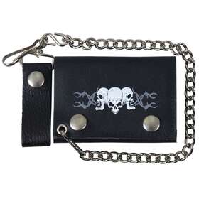 Wlb1014 Hot Leathers Wlb1014-black-4 Barbed Wire Skulls Black Leather Wallet With Chain