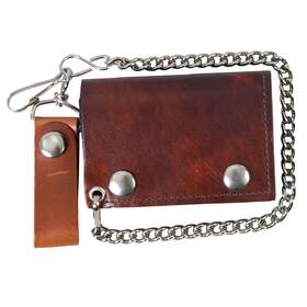 Wlc2009-antique-brown-4 Hot Leathers Wlc2009 Antique Brown Tri-fold Leather Wallet With Chain