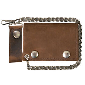 Wlc2010-distressed-brown-4 Hot Leathers Wlc2010 Distressed Brown Tri-fold Leather Wallet With Chain