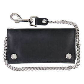 Wlc3102 Hot Leathers Black Naked Leather Tri-fold Wallet With Chain