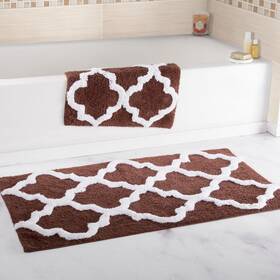 Lavish Home 886511930735 100% Cotton Plush Trellis Lattice Pattern 2 Pc Bath Mat Set