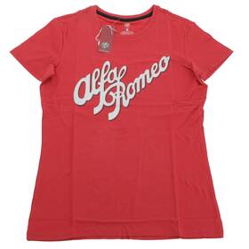 H26003 Maserati Genuine Alfa Romeo Womens Vintage Script Red Short Sleeve Med. T-shirt