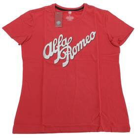 H26004 Maserati Genuine Alfa Romeo Womens Vintage Script Red Short Sleeve Lg. T-shirt