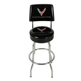 Mid America Motorworks 688036 2020 2026 C8 Corvette Bar Stool With Back Rest Black Chrome Licensed