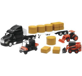Ss-33363a New Ray Toys Kubota Playset Farm Vehicles With Peterbilt 387 Flatbed Set #ss-33363a