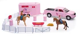Ss-37335a New Ray Toys Valley Ranch Set With Pink Pickup Truck And Short Horse Trailer