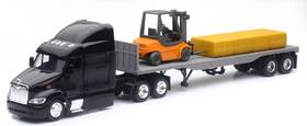 Newray 093577151237 1 43 Scale Peterbilt 387 Flatbed With Forklift And Hay Bales