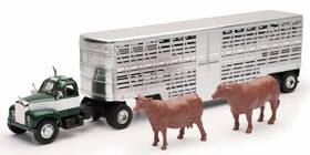 Newray 093577161168 1 43 Scale 1953 Mack B-61 Livestock Hauler With Cattle