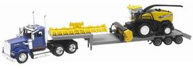 Newray 093577161335 1 43 Scale Toy Kenworth Lowboy With New Holland Harvester Blue