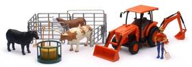 Newray 093577333138 1 18 Scale Kubota Farm Tractor With Ranch Cow Set
