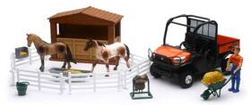Newray 093577333435 1 18 Scale Toy Kubota Rtv With Horses Set