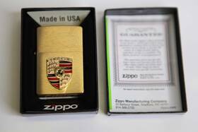 Oem 070330600065 Porsche Emblem Brass Lighter With Butane Double Torch Insert Nib D4
