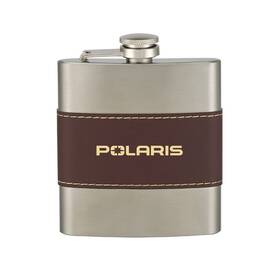 2860812 Polaris Branded Whiskey Flask Durable Stainless Steel Build 6oz Silver/brown