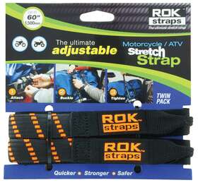 2014-002 Rok Straps 60 Inch Heavy Duty Stretch - Black With Orange Stripes