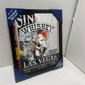 221934 Sottproducts Printed Sin City Whiskey Mirror Man Cave Garage Las Vegas Pinup Girl Dorm Game