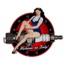 910899 Speedway Motors Spark Plug Mechanic On Duty Custom Metal Sign