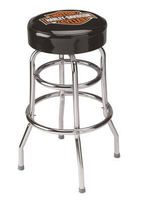Hdl-12116 Summit Gifts Bar Stool Chrome Legs Black Vinyl Padded Seat Rotates 360 Deg Harley-davidson