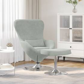 42002744 Vidaxl Egg Chair With Footstool Light Grey Velvet